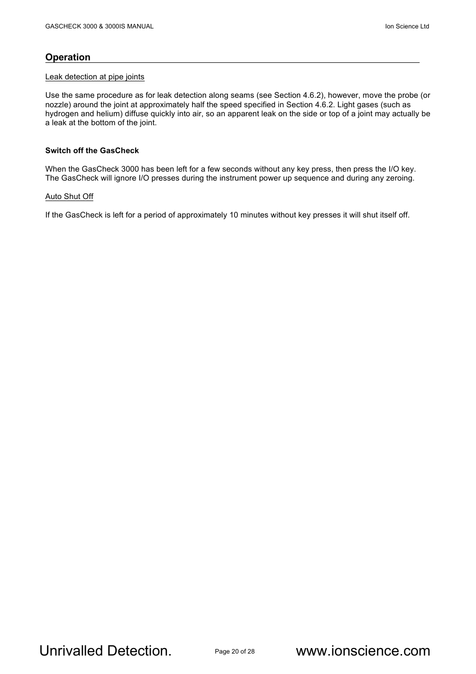 Ion Science GasCheck IS User Manual | Page 20 / 28