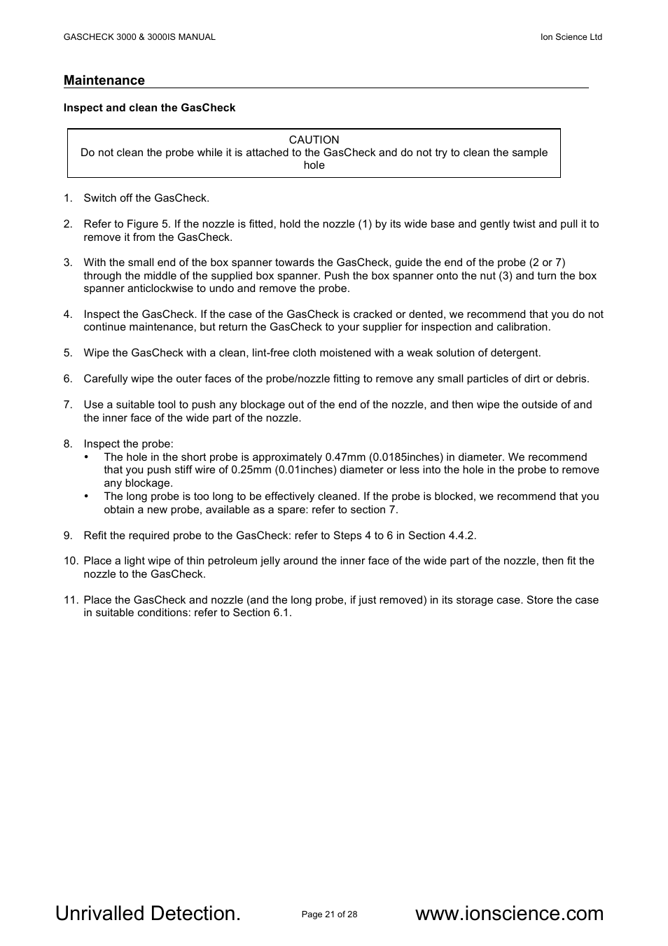 Ion Science GasCheck IS User Manual | Page 21 / 28