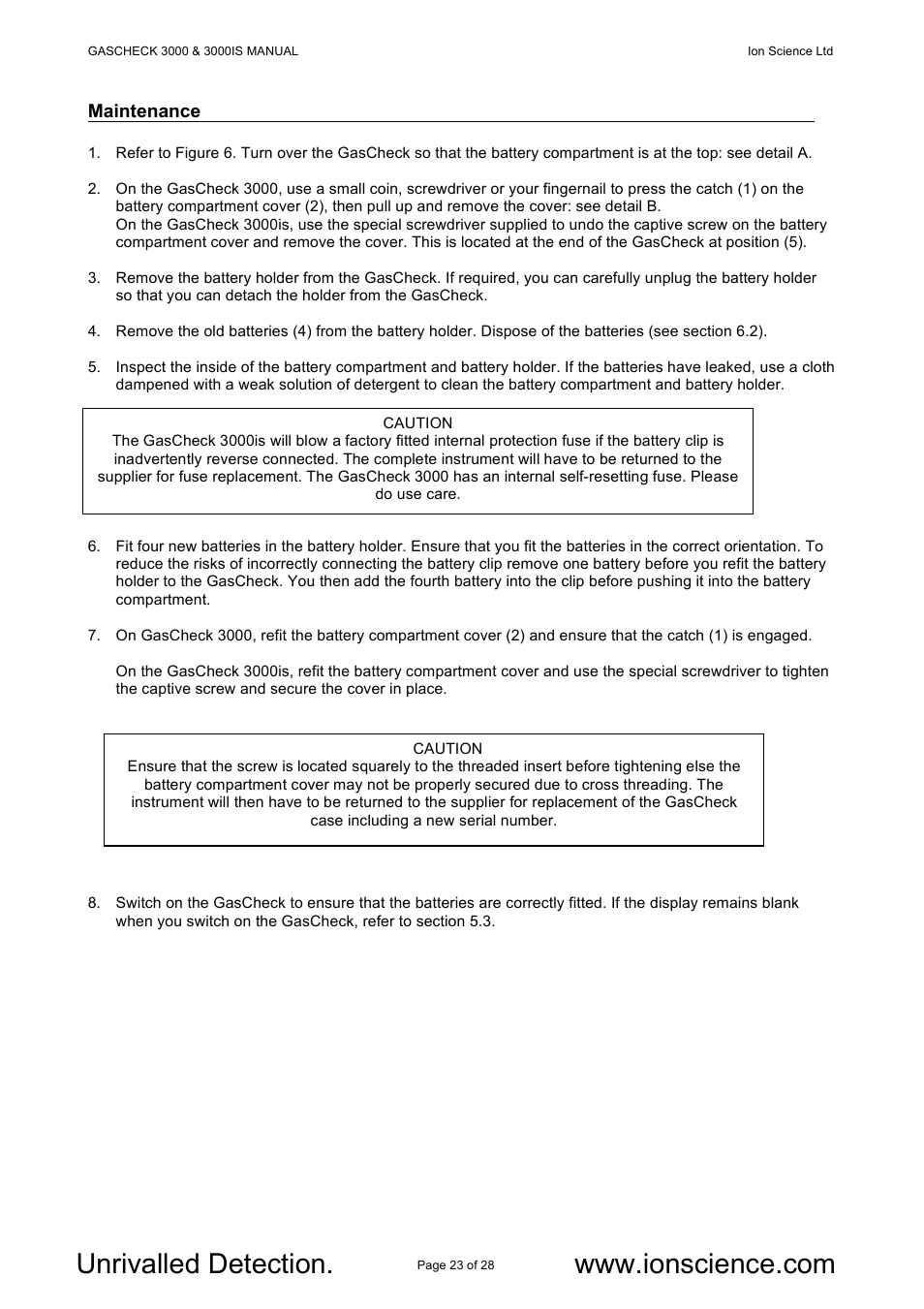 Ion Science GasCheck IS User Manual | Page 23 / 28