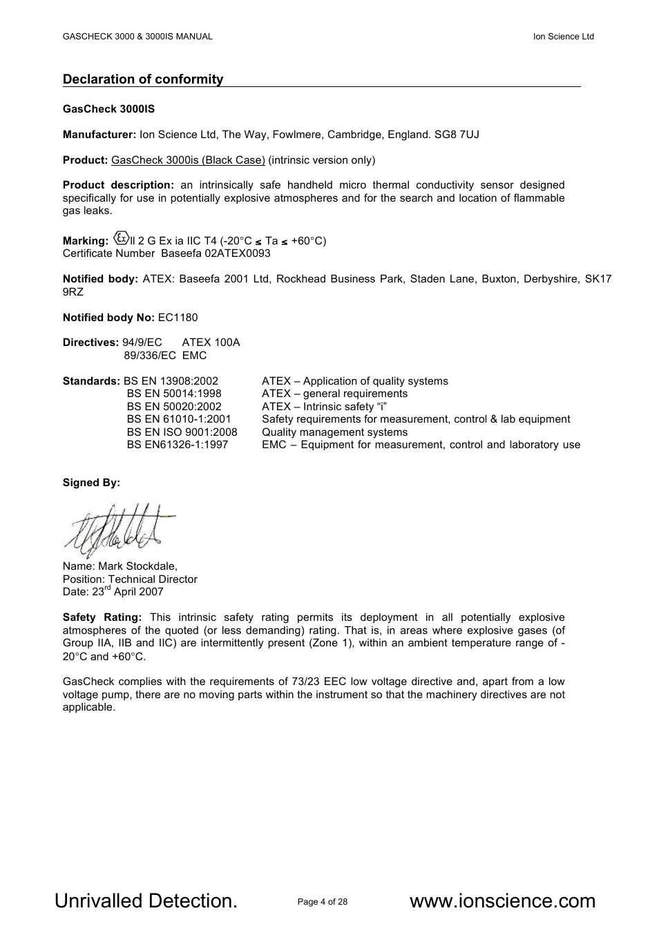 Ion Science GasCheck IS User Manual | Page 4 / 28