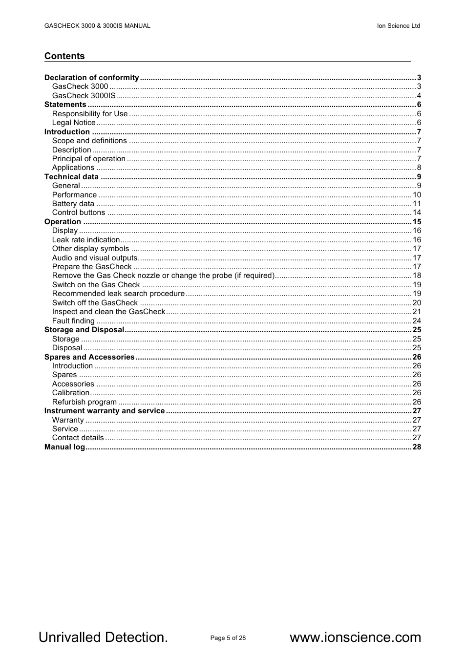 Ion Science GasCheck IS User Manual | Page 5 / 28