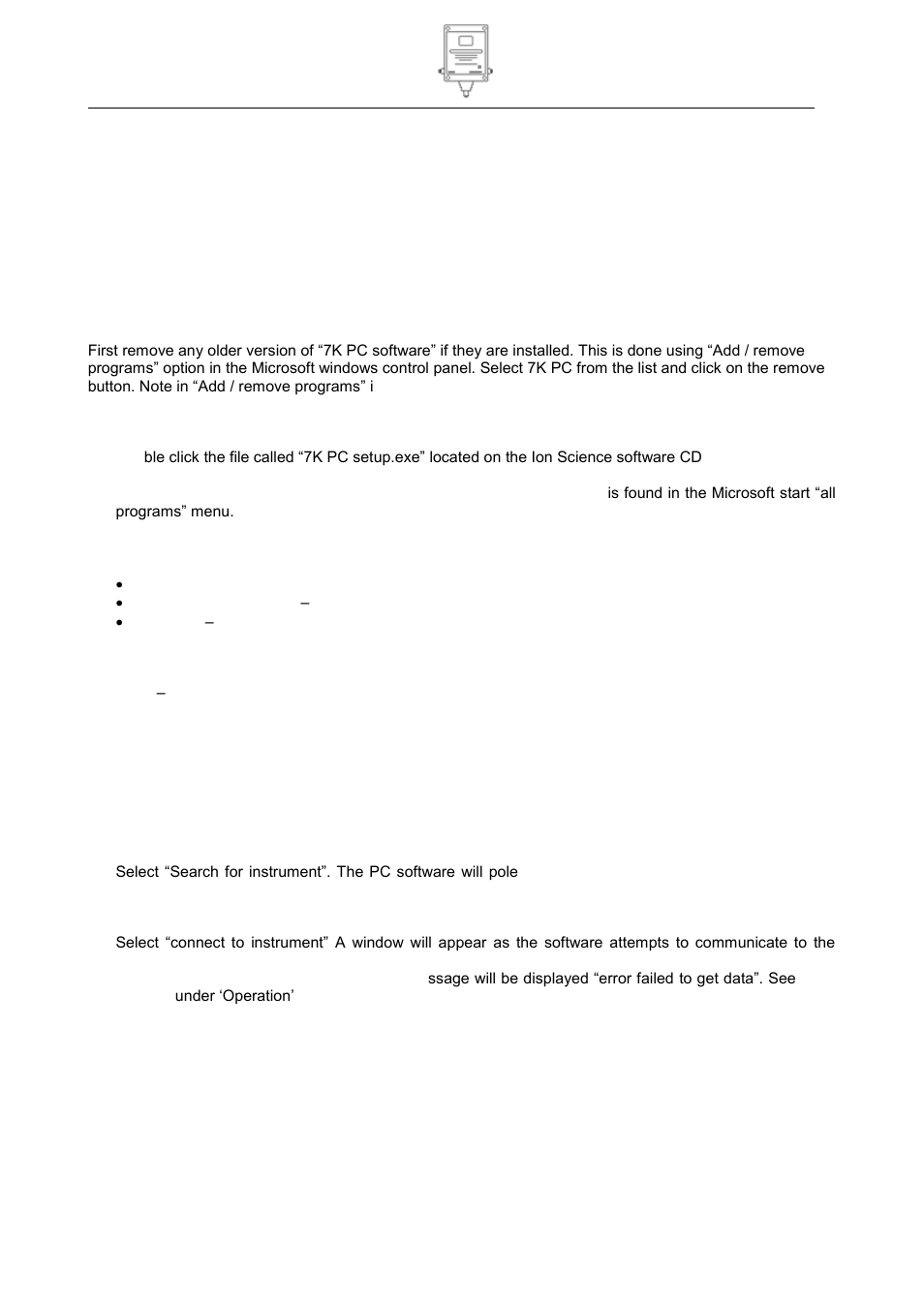 Hydrosteel 7000 pc software, Installation of hydrosteel software, Connecting to the hydrosteel 7000 | Ion Science Hydrosteel 7000 User Manual | Page 33 / 43