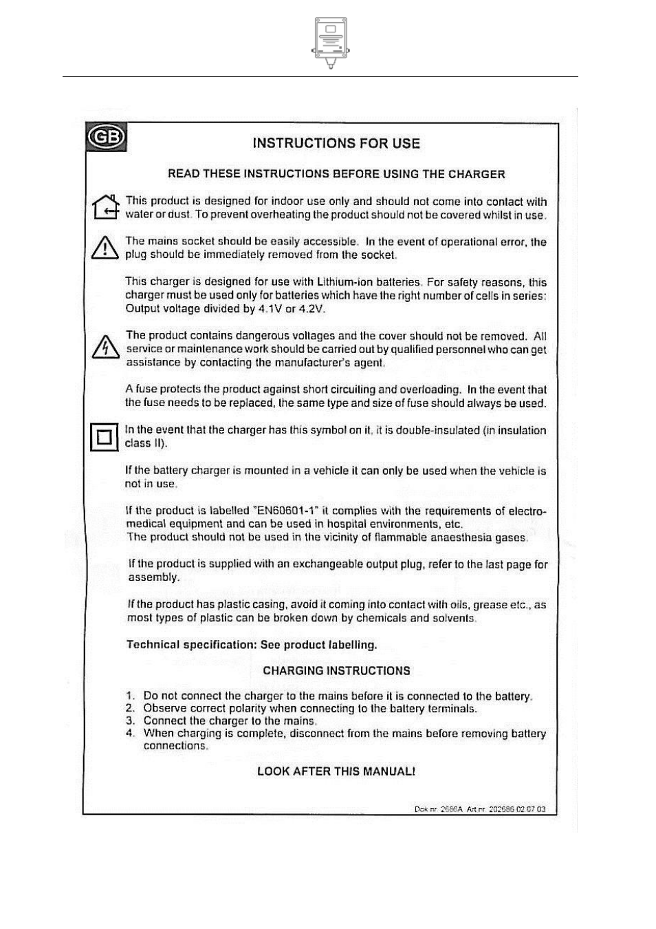 Charger instructions | Ion Science Hydrosteel 7000TL User Manual | Page 15 / 18