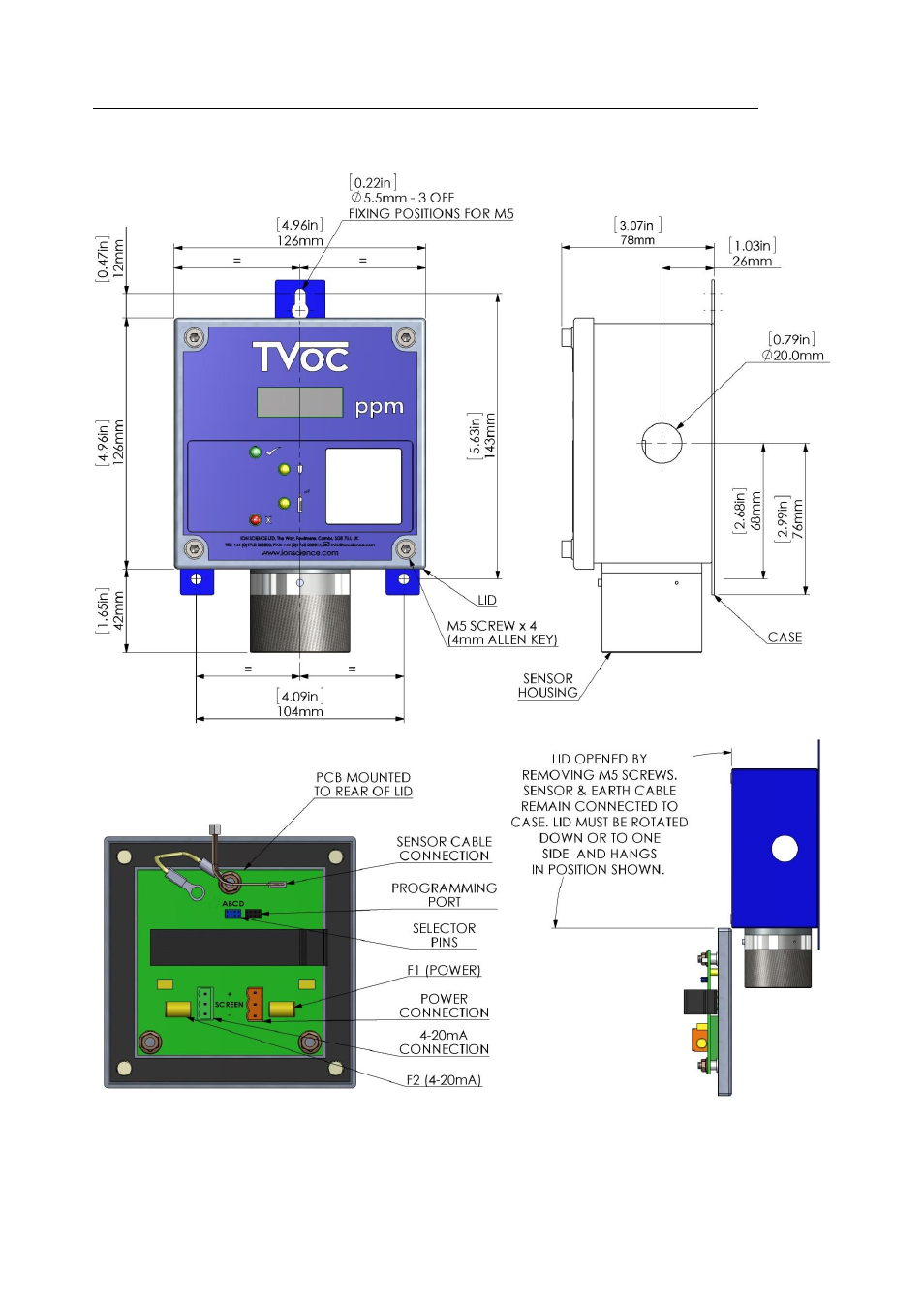 Dimensions for mounting | Ion Science TVOC User Manual | Page 12 / 32