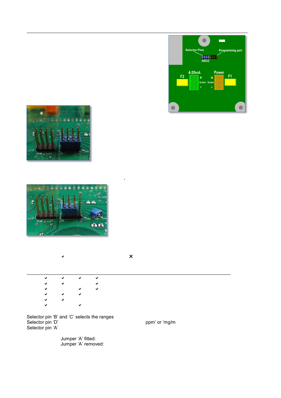 Tvoc setup, Selector pins | Ion Science TVOC User Manual | Page 9 / 32