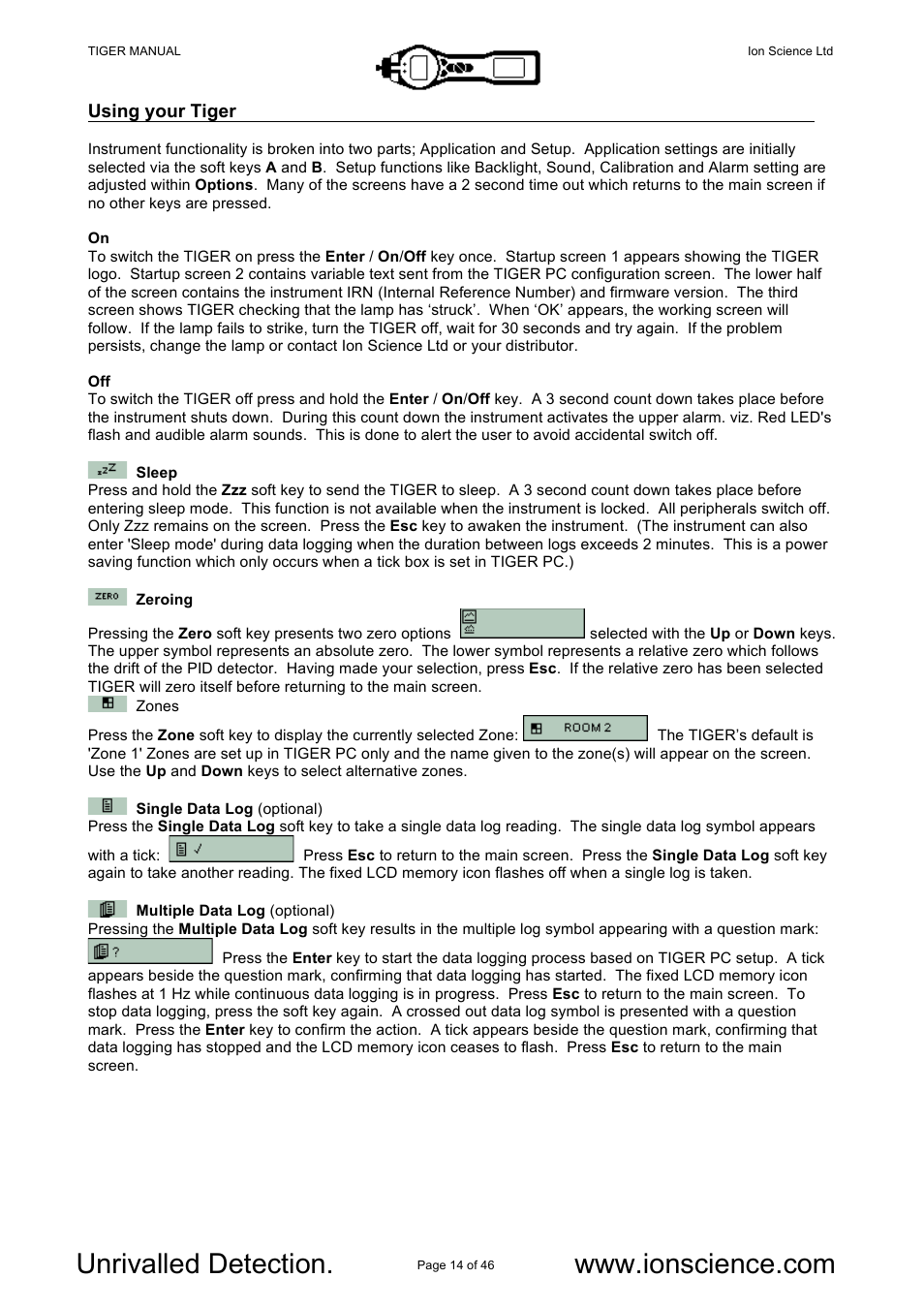 Ion Science Tiger User Manual | Page 14 / 46