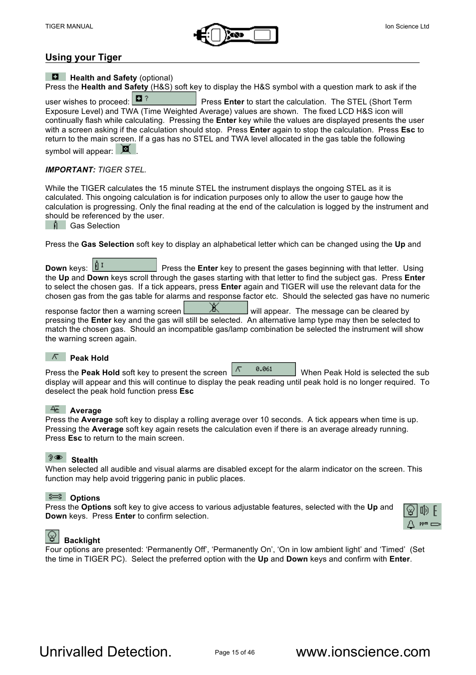 Ion Science Tiger User Manual | Page 15 / 46