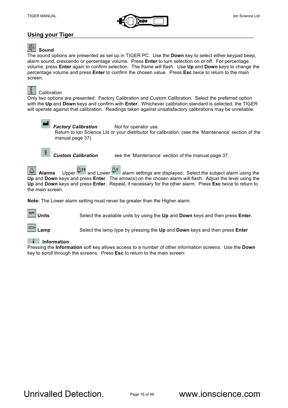 Ion Science Tiger User Manual | Page 16 / 46