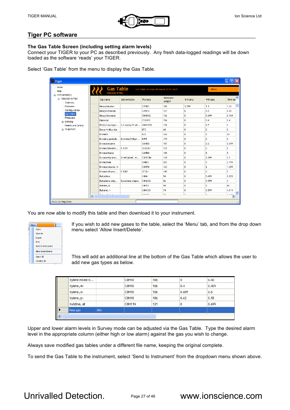 Ion Science Tiger User Manual | Page 27 / 46