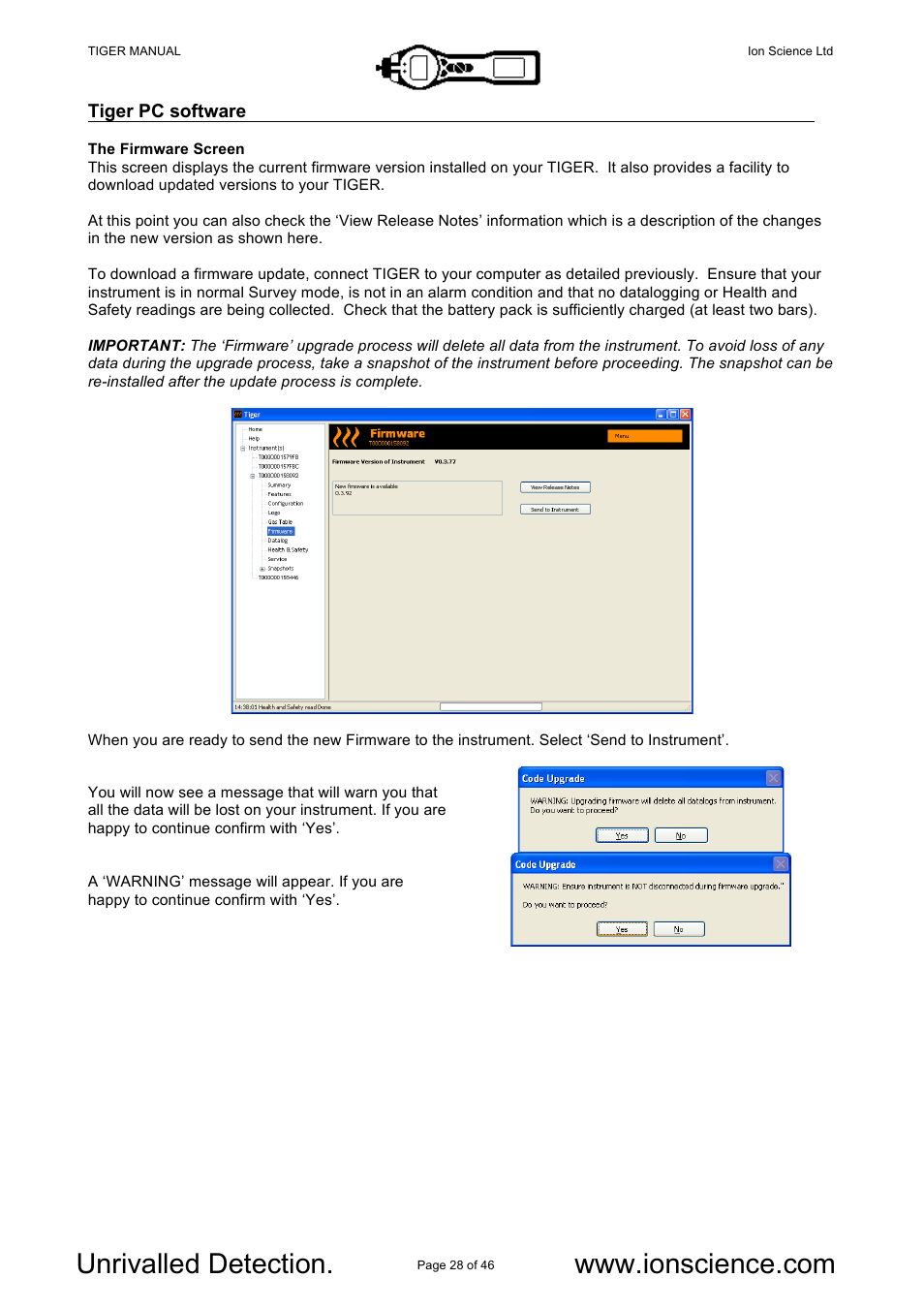 Ion Science Tiger User Manual | Page 28 / 46