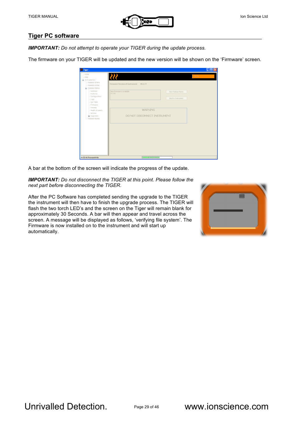 Ion Science Tiger User Manual | Page 29 / 46