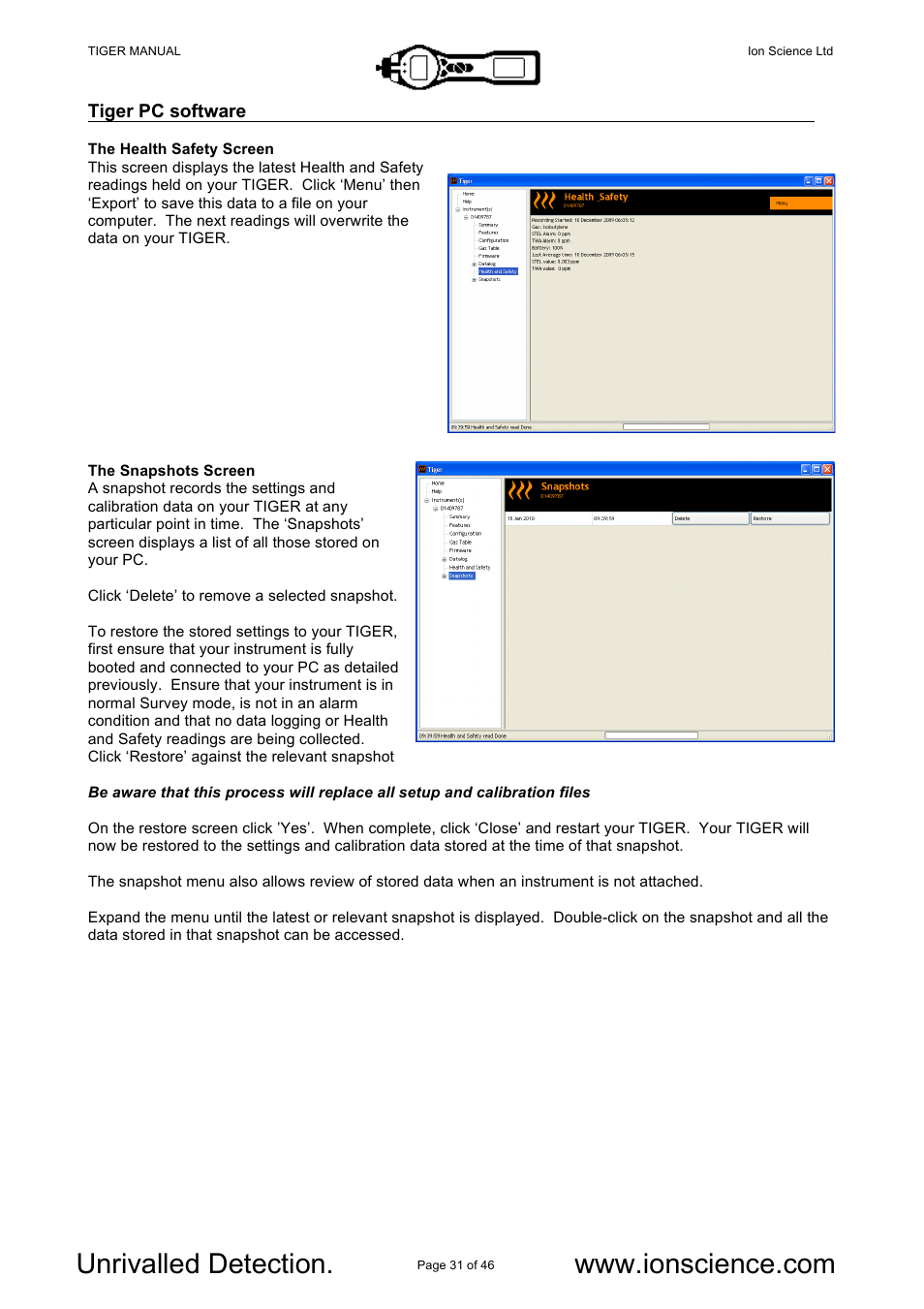 Ion Science Tiger User Manual | Page 31 / 46