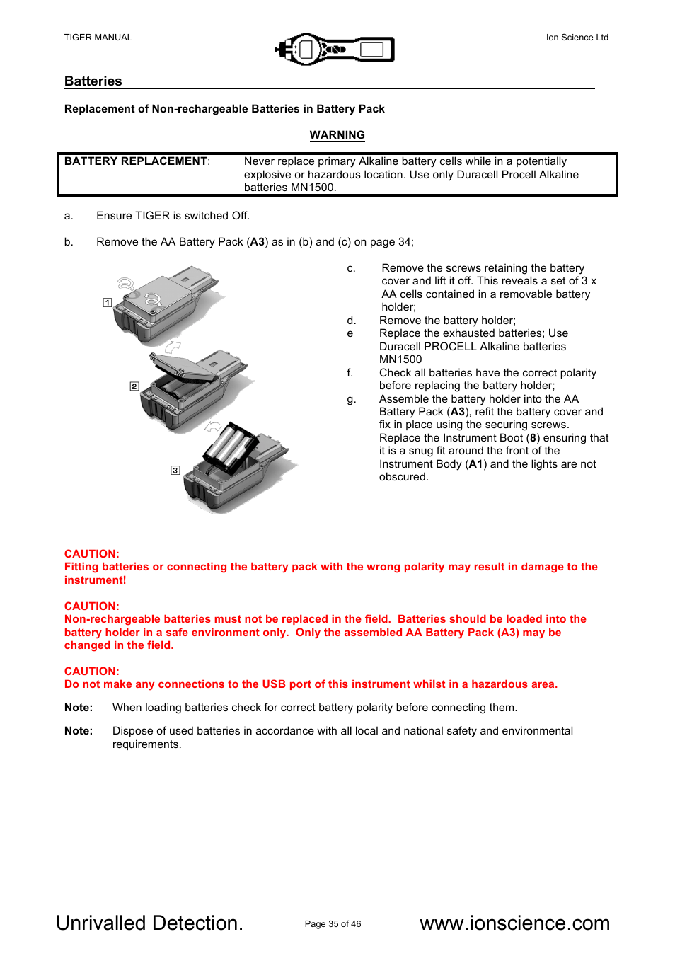 Ion Science Tiger User Manual | Page 35 / 46