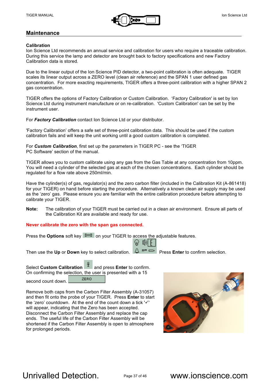 Ion Science Tiger User Manual | Page 37 / 46