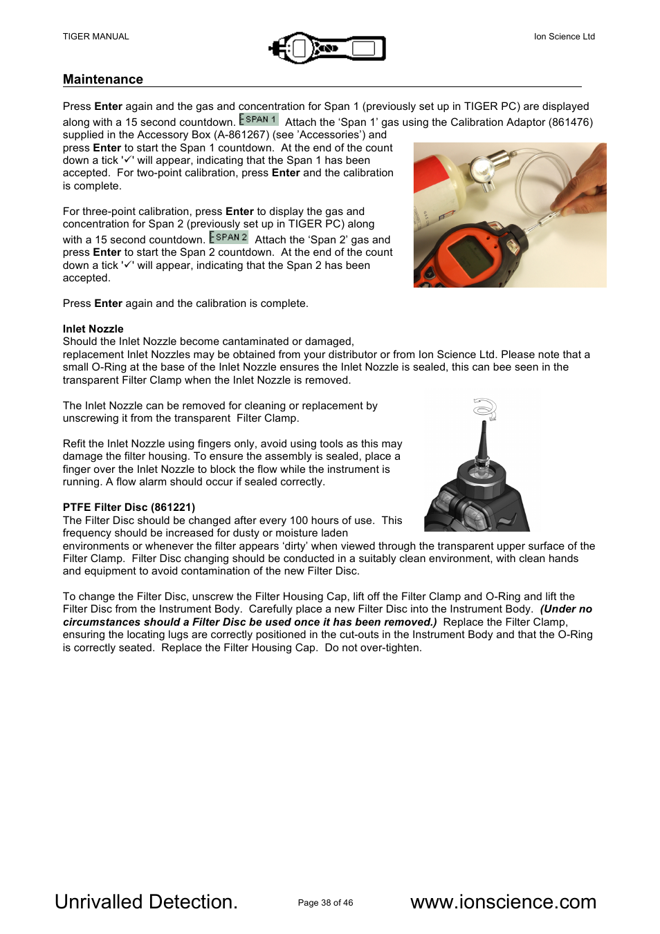 Ion Science Tiger User Manual | Page 38 / 46