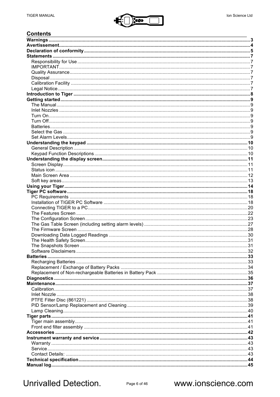 Ion Science Tiger User Manual | Page 6 / 46