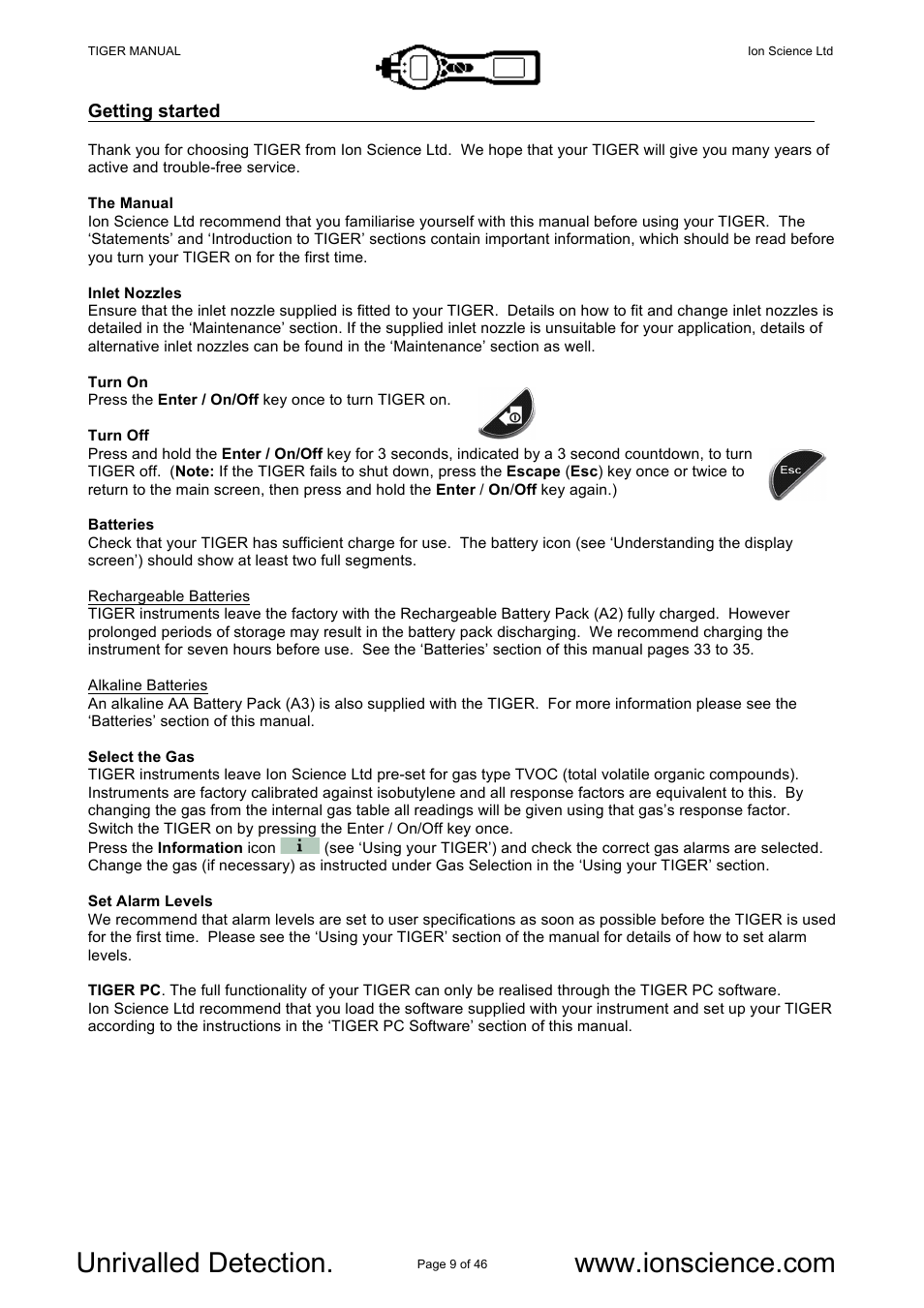 Ion Science Tiger User Manual | Page 9 / 46