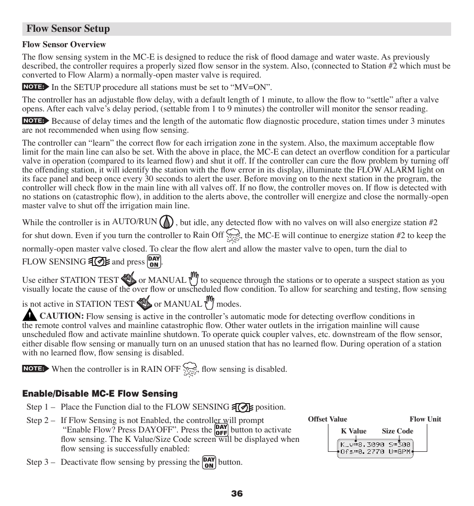 Flow sensor setup | Irritrol MC-E User Manual | Page 36 / 40