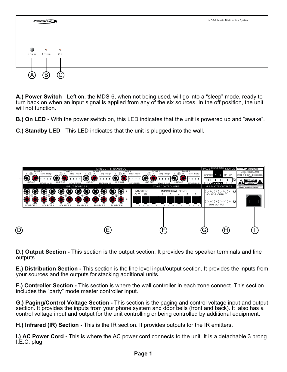 Page 1 b c | Channel Plus MDS-6 User Manual | Page 4 / 22