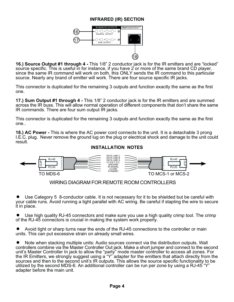 Wiring diagram for remote room controllers | Channel Plus MDS-6 User Manual | Page 7 / 22