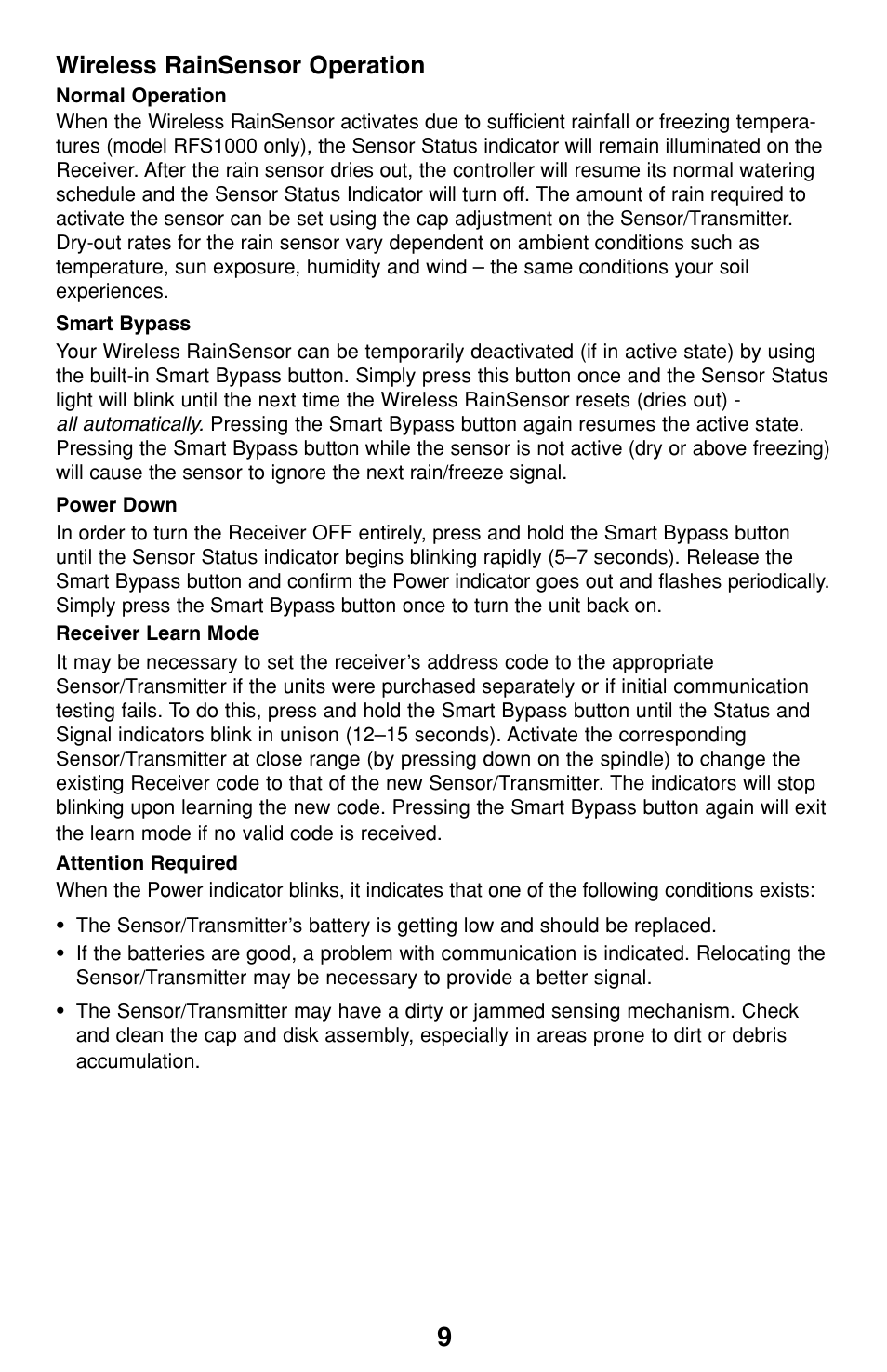Wireless rainsensor operation | Irritrol RainSensor User Manual | Page 9 / 12