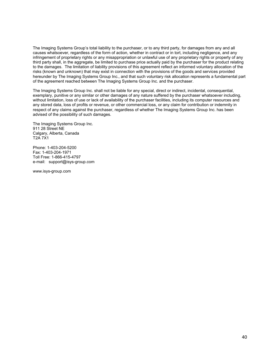 Limitation of liability | iSys iTerra TL1290 Color LED Printer User Manual | Page 42 / 44