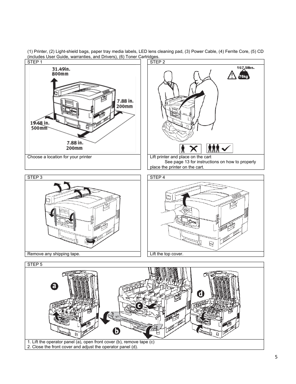 Unpacking and installation | iSys iTerra TL1290 Color LED Printer User Manual | Page 7 / 44