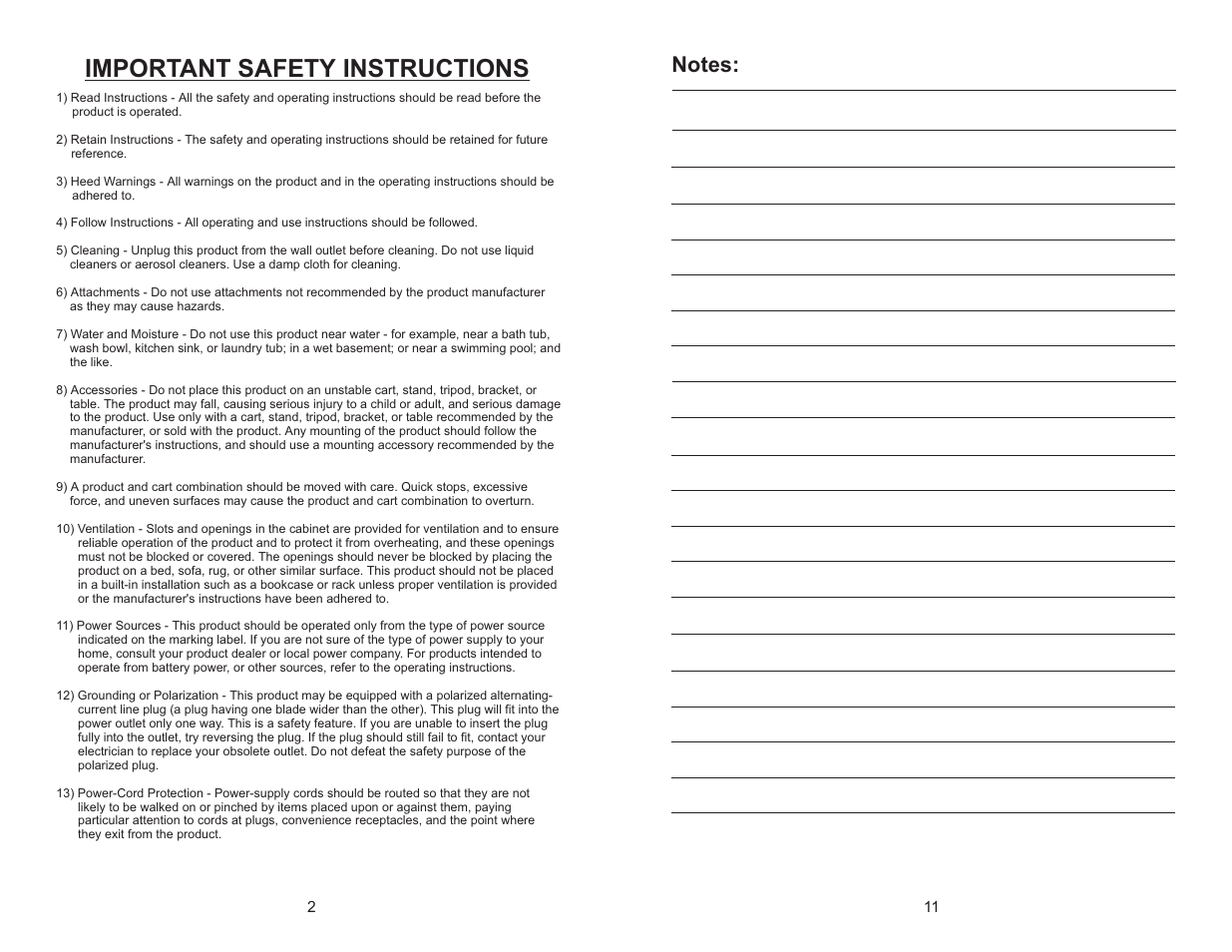 Important safety instructions | Channel Plus 5545 User Manual | Page 2 / 6