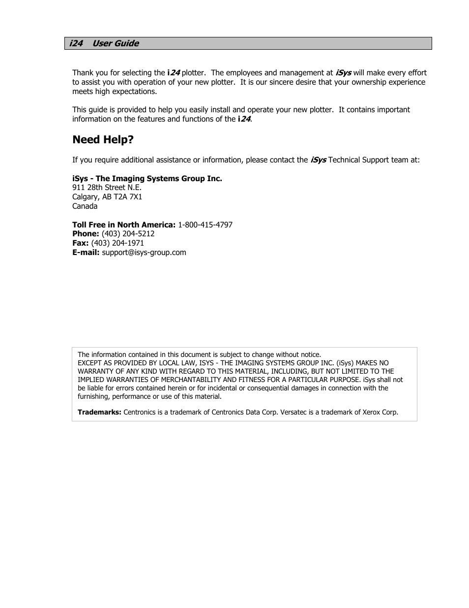 Need help | iSys i24 Direct Imaging Printer User Manual | Page 2 / 31