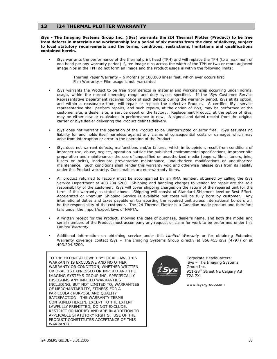 iSys i24 Direct Imaging Printer User Manual | Page 31 / 31