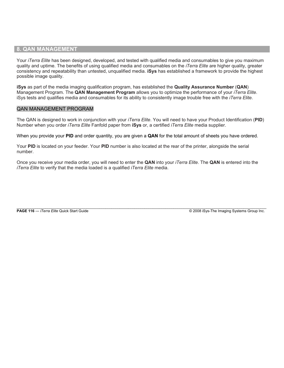 Qan management | iSys iTerra Elite Color LED Printer User Manual | Page 116 / 119