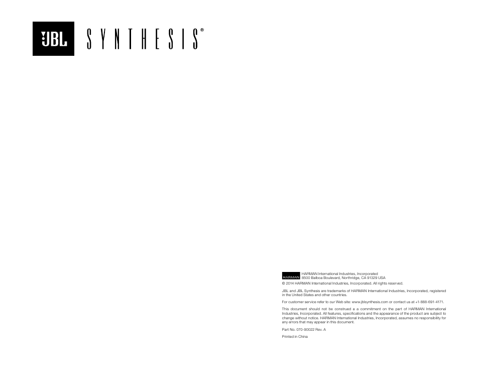 JBL Synthesis SDA 7200 User Manual | Page 8 / 8