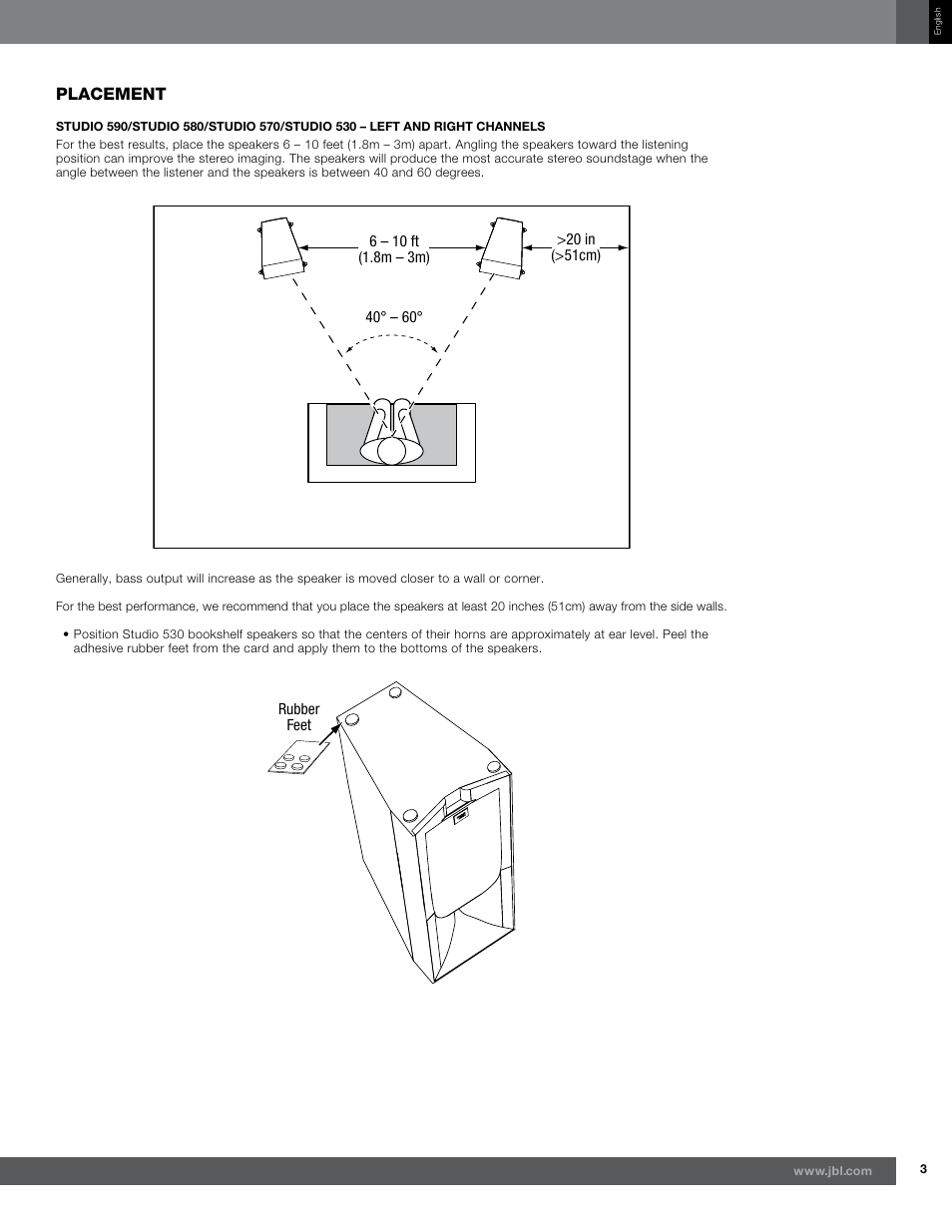 Placement | JBL Synthesis Studio 530 User Manual | Page 3 / 15