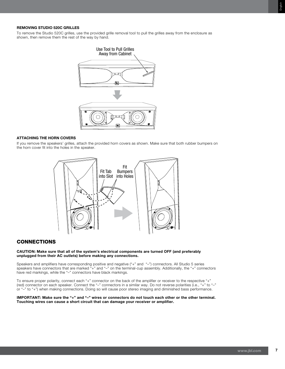 Connections | JBL Synthesis Studio 530 User Manual | Page 7 / 15