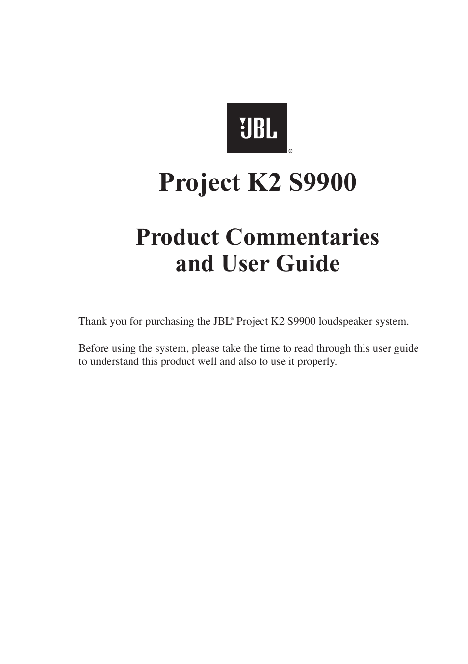 JBL Synthesis K2 S9900 User Manual | 42 pages