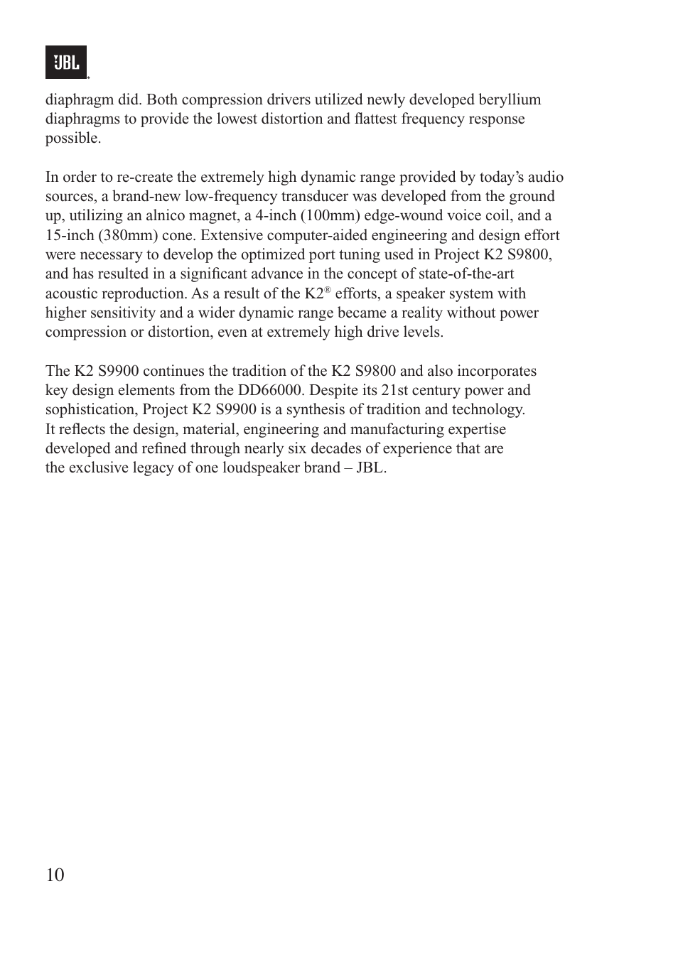 JBL Synthesis K2 S9900 User Manual | Page 10 / 42