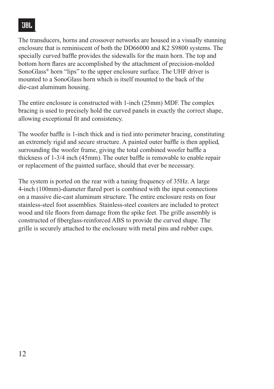 JBL Synthesis K2 S9900 User Manual | Page 12 / 42