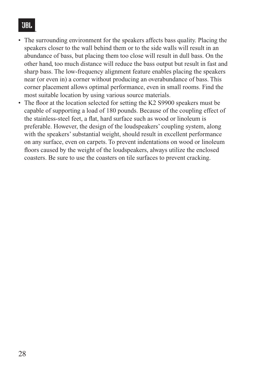 JBL Synthesis K2 S9900 User Manual | Page 28 / 42