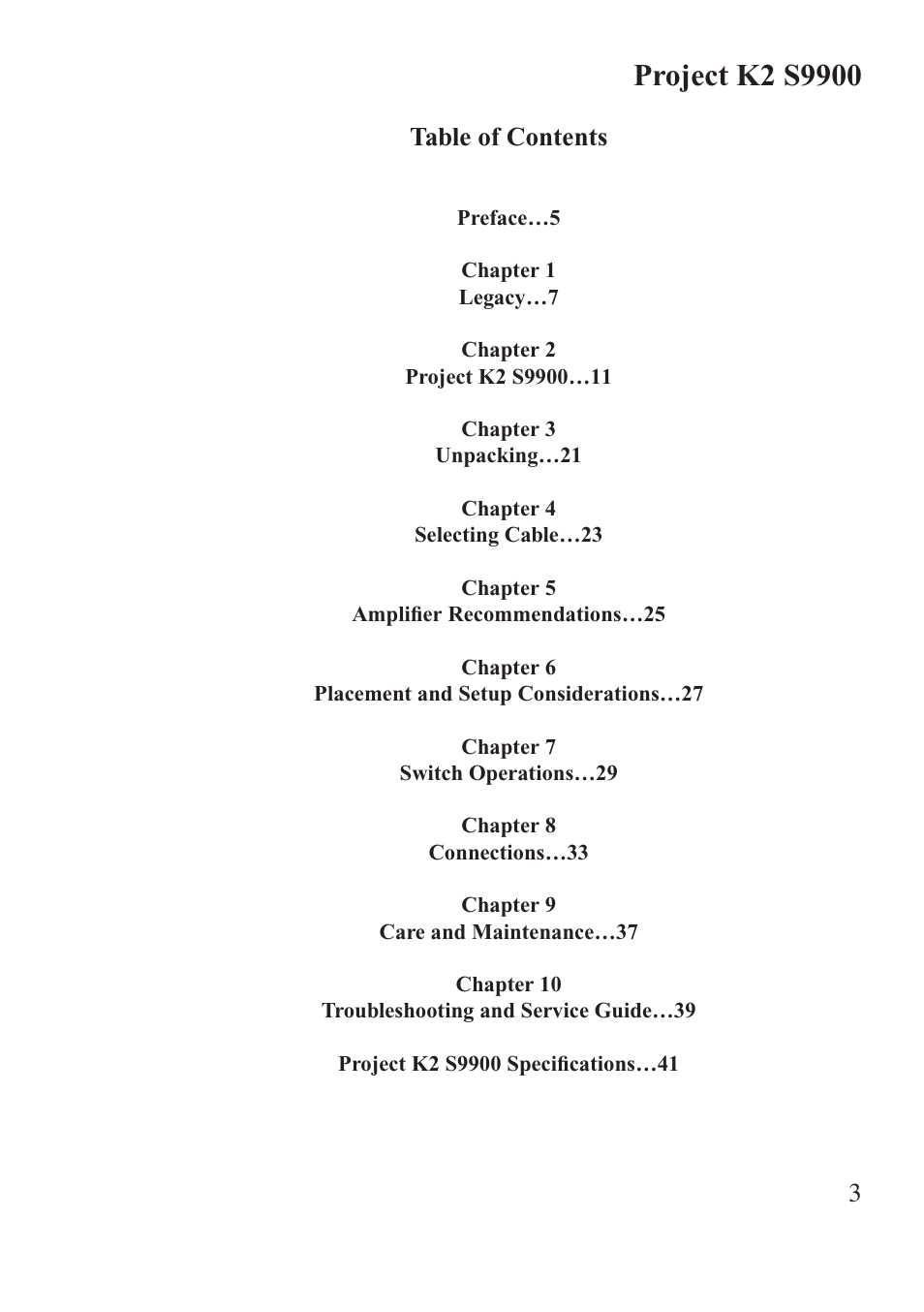 3table of contents | JBL Synthesis K2 S9900 User Manual | Page 3 / 42