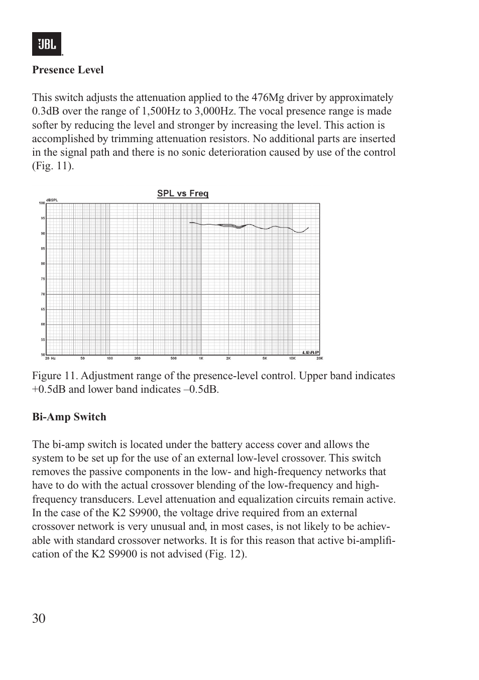 JBL Synthesis K2 S9900 User Manual | Page 30 / 42