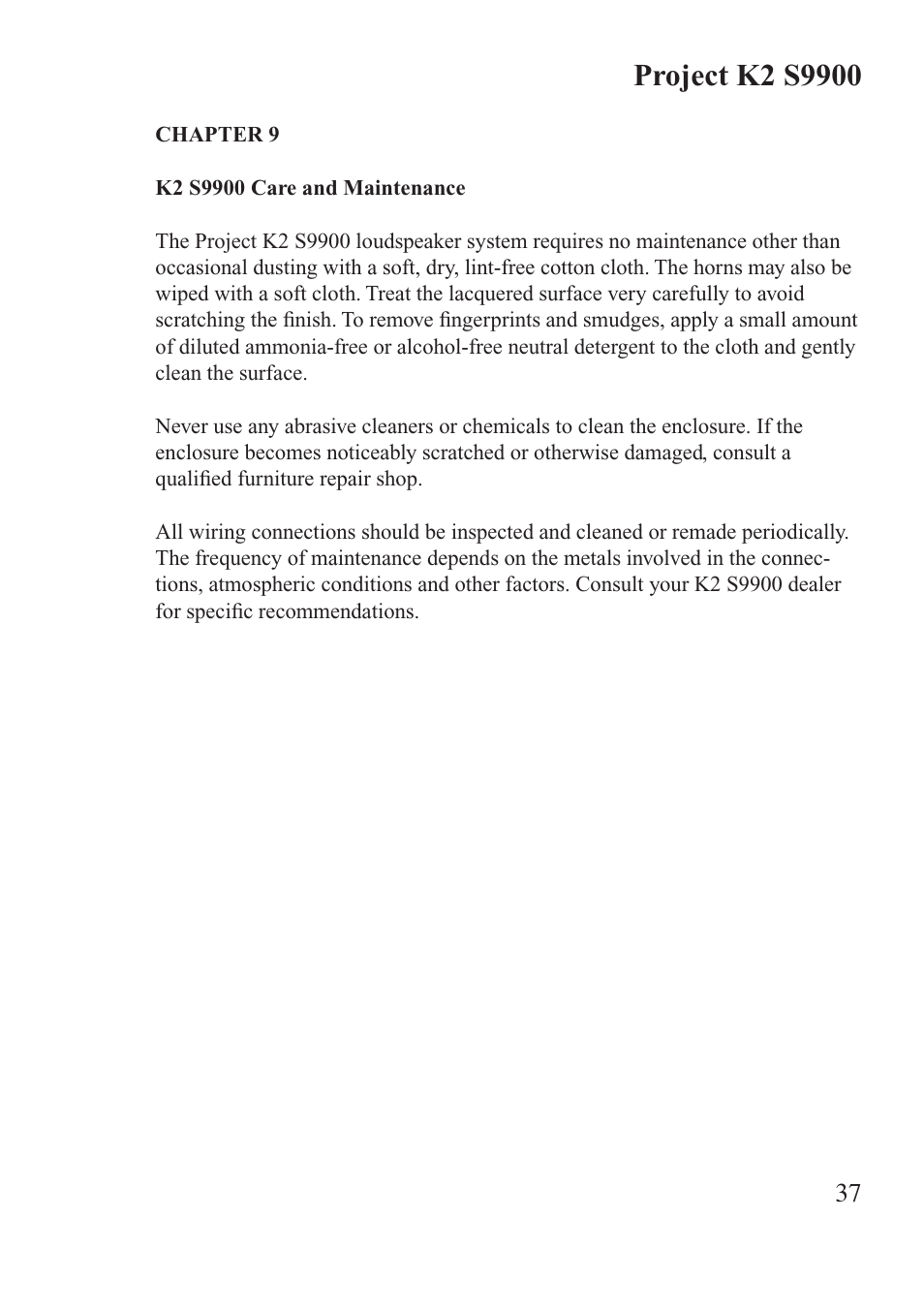 JBL Synthesis K2 S9900 User Manual | Page 37 / 42