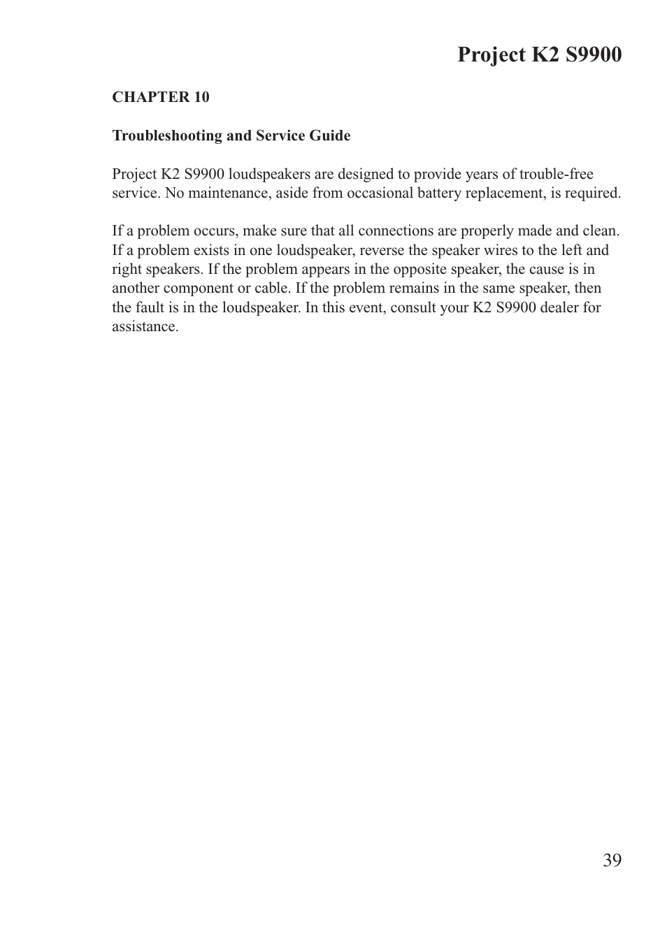 JBL Synthesis K2 S9900 User Manual | Page 39 / 42