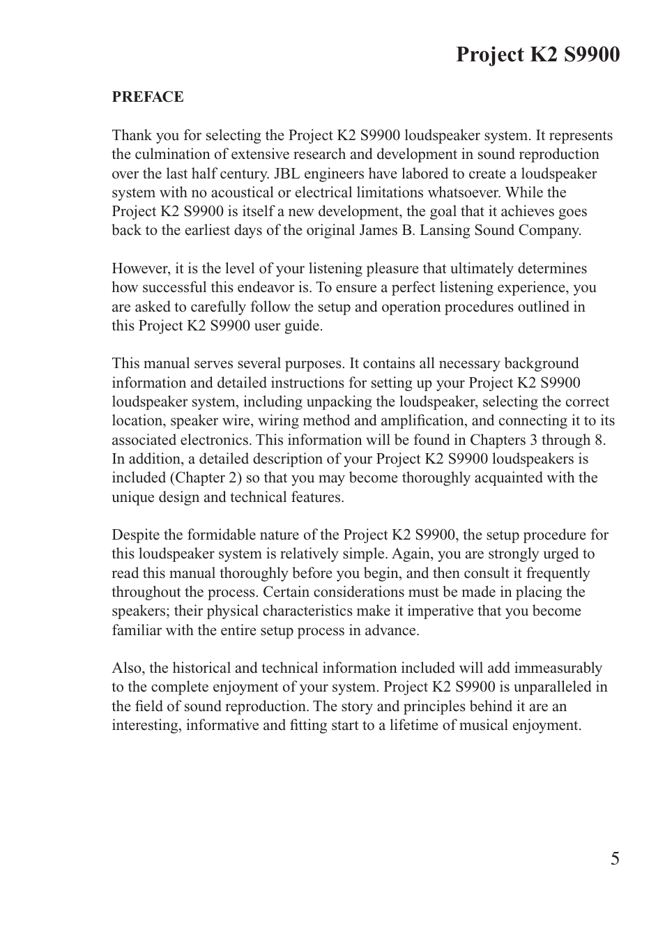 JBL Synthesis K2 S9900 User Manual | Page 5 / 42