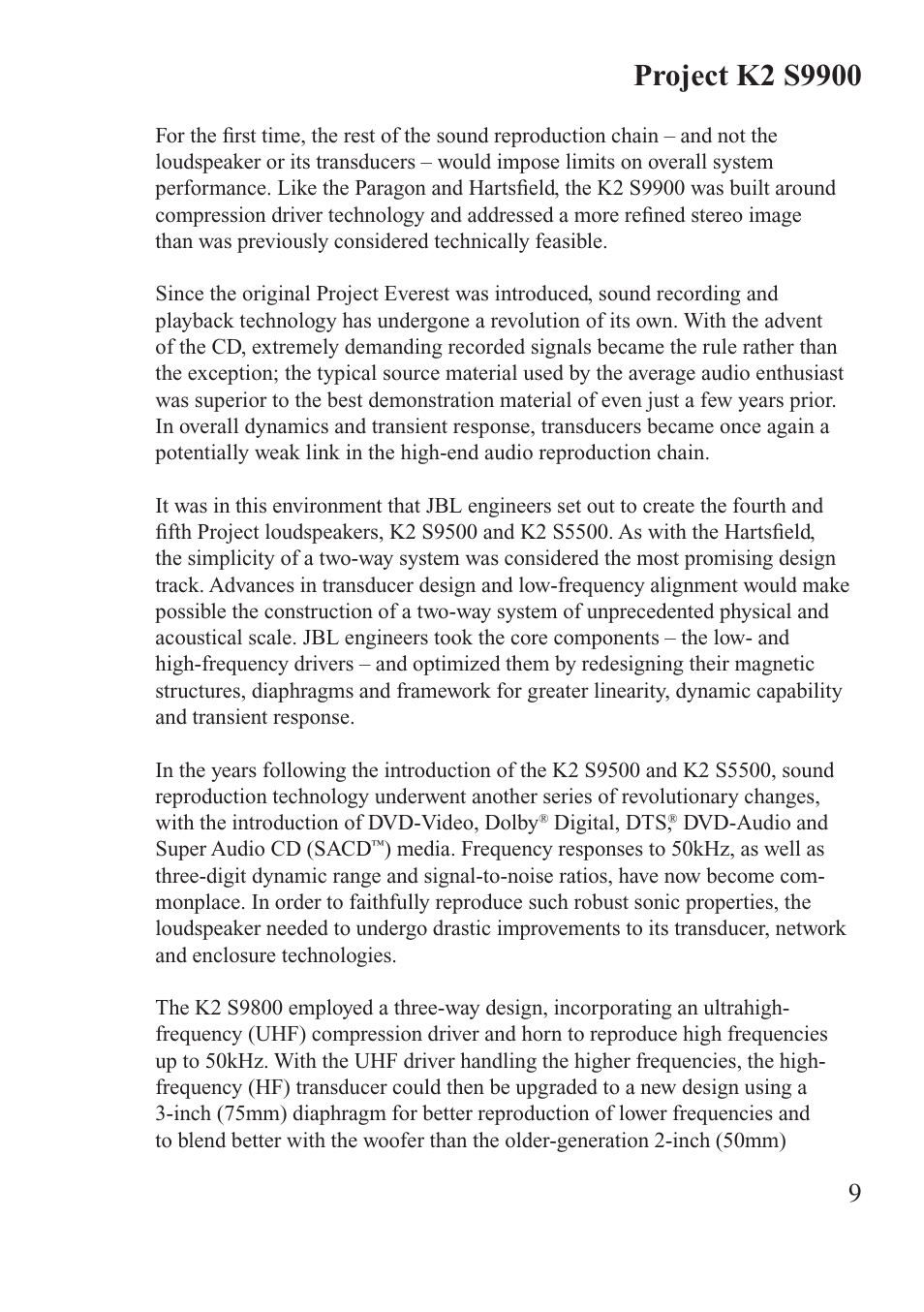 JBL Synthesis K2 S9900 User Manual | Page 9 / 42