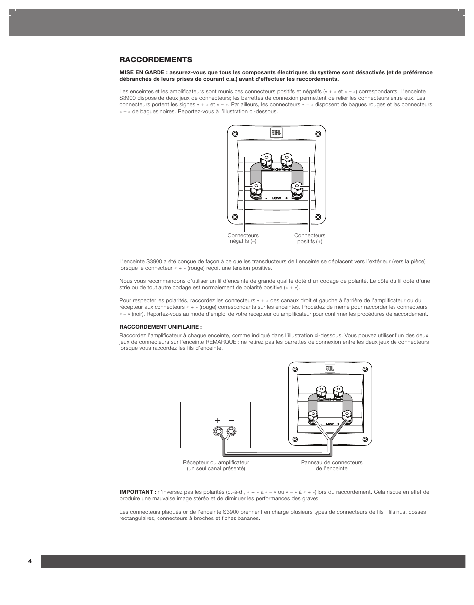Raccordements | JBL Synthesis S3900 User Manual | Page 12 / 72