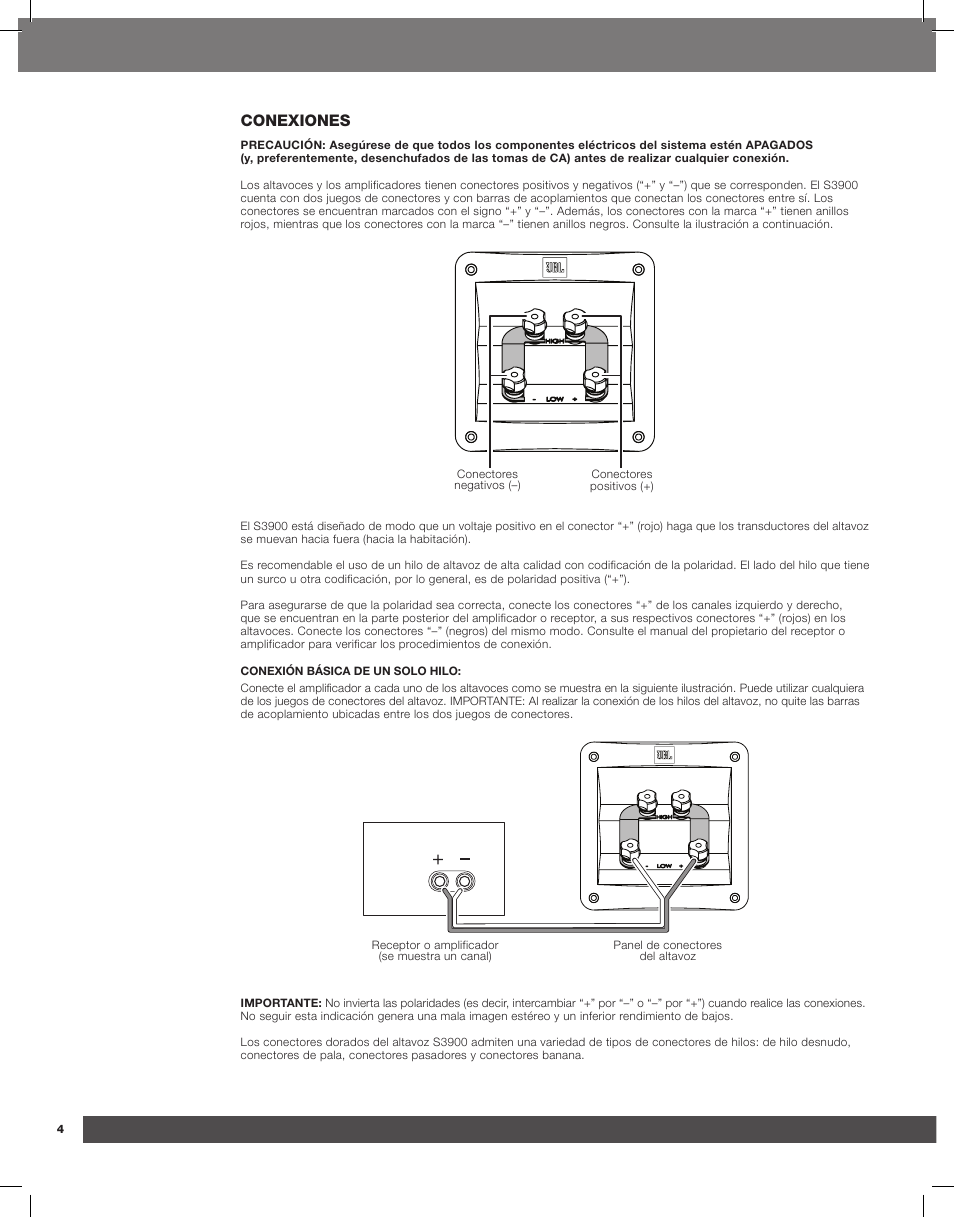 Conexiones | JBL Synthesis S3900 User Manual | Page 20 / 72
