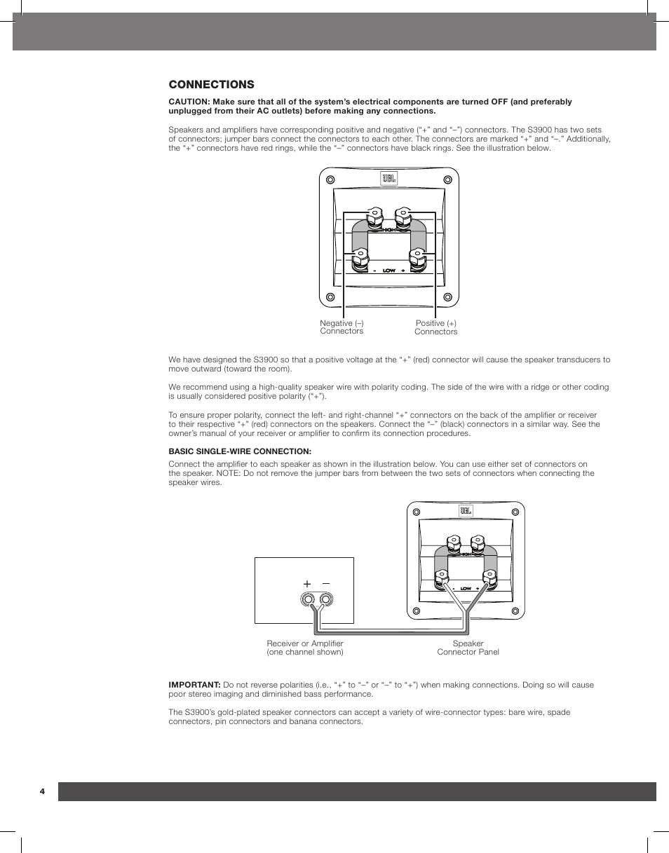 Connections | JBL Synthesis S3900 User Manual | Page 4 / 72