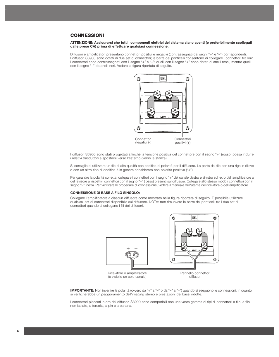 Connessioni | JBL Synthesis S3900 User Manual | Page 44 / 72