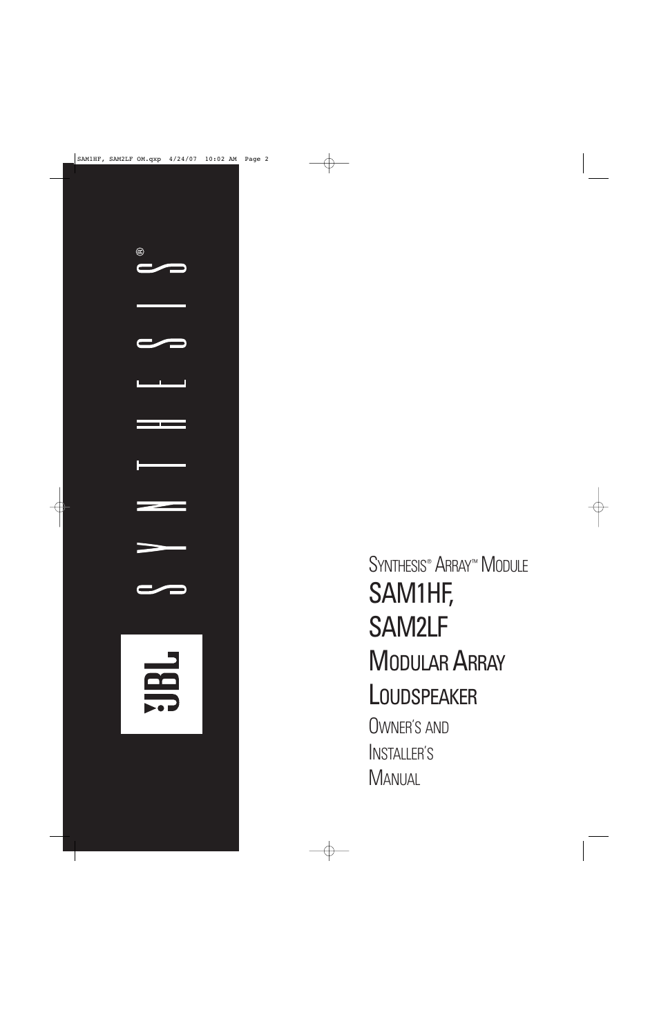 JBL Synthesis SAM1HF User Manual | 16 pages