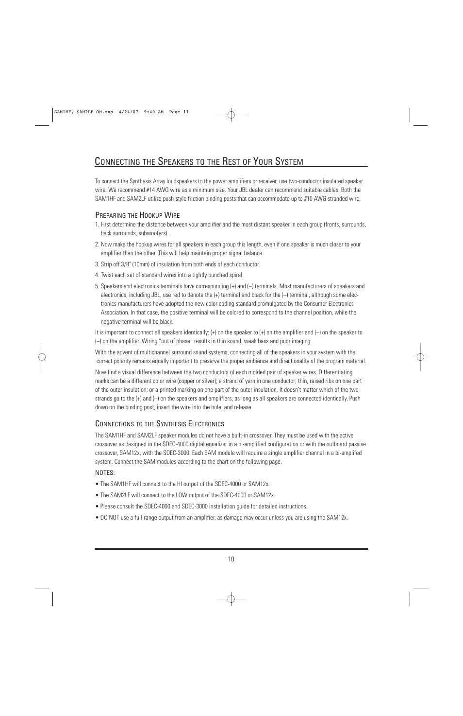 JBL Synthesis SAM1HF User Manual | Page 10 / 16